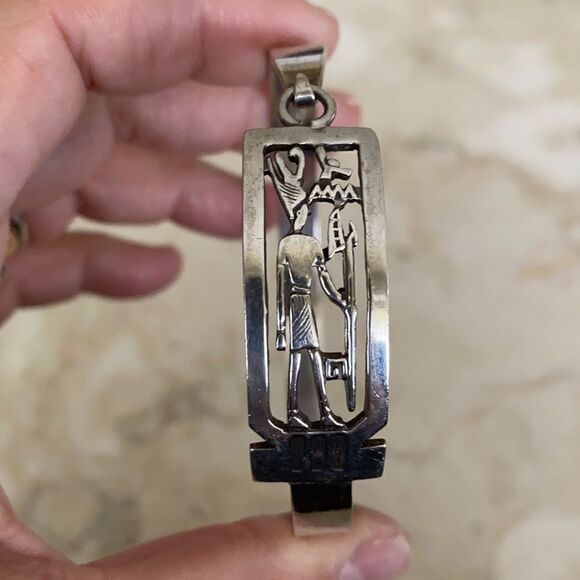 925 Sterling Silver Egyptian God Bangle Bracelet - Picture 2 of 5